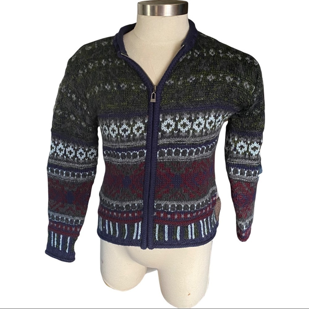 Tangents Multicolored Fair Isle Knit Full Zip Ugly Christmas Sweater Cardigan M